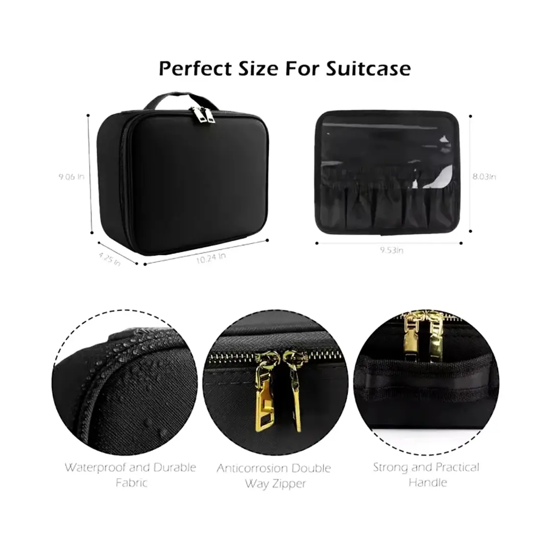 Bolso Cosmetiquero Profesional con Espejo LED Recargable USB 3