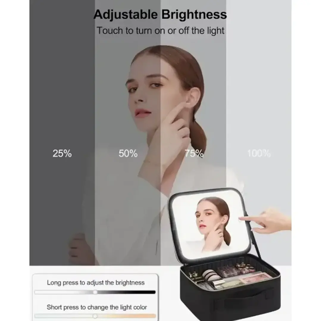 Bolso Cosmetiquero Profesional con Espejo LED Recargable USB 6
