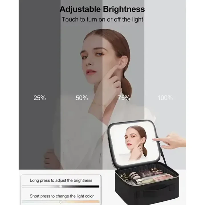 Bolso Cosmetiquero Profesional con Espejo LED Recargable USB 6
