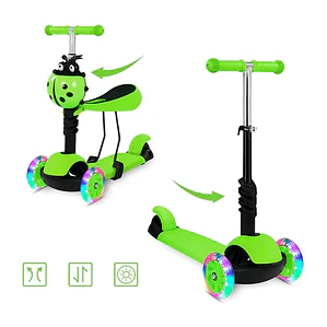 Scooter Monopatín Infantil 3 en 1 Ajustable con Canasto Chinita Verde