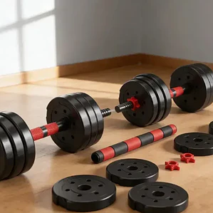 Set de Mancuernas 20 kg Fitmax Ajustables y Barra Conectora Negra