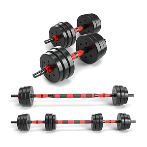 Set de Mancuernas 20 kg Fitmax Ajustables y Barra Conectora Negra