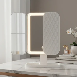 Espejo de Maquillaje Triple Plegable con Luz LED Pro y Aumento 3X Blanco