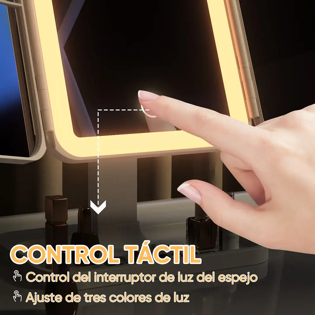 Espejo de Maquillaje Triple Plegable con Luz LED Pro y Aumento 3X Blanco 3