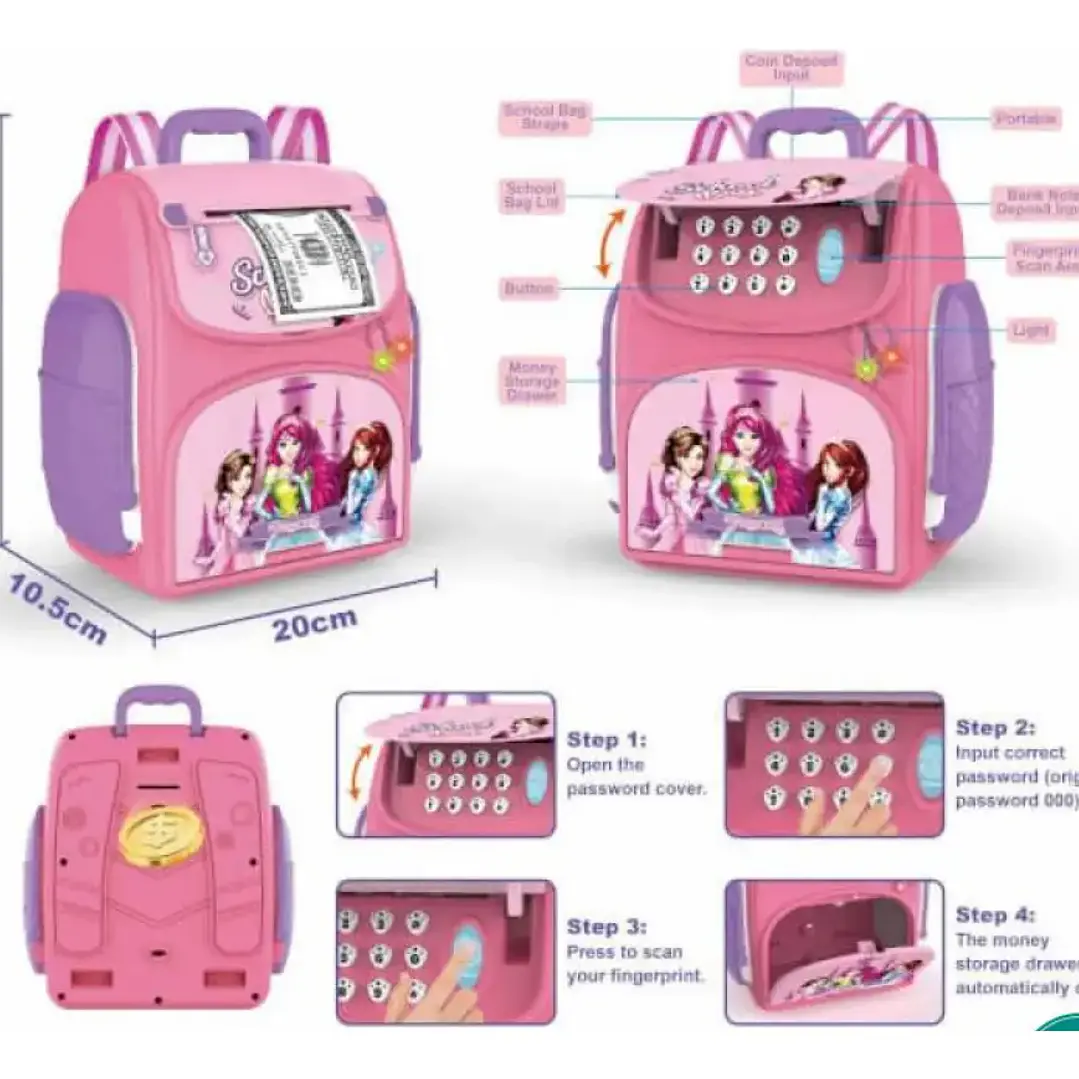 Alcancía Cajero Automático Tipo Mochila con Huella Digital y Sonido 2