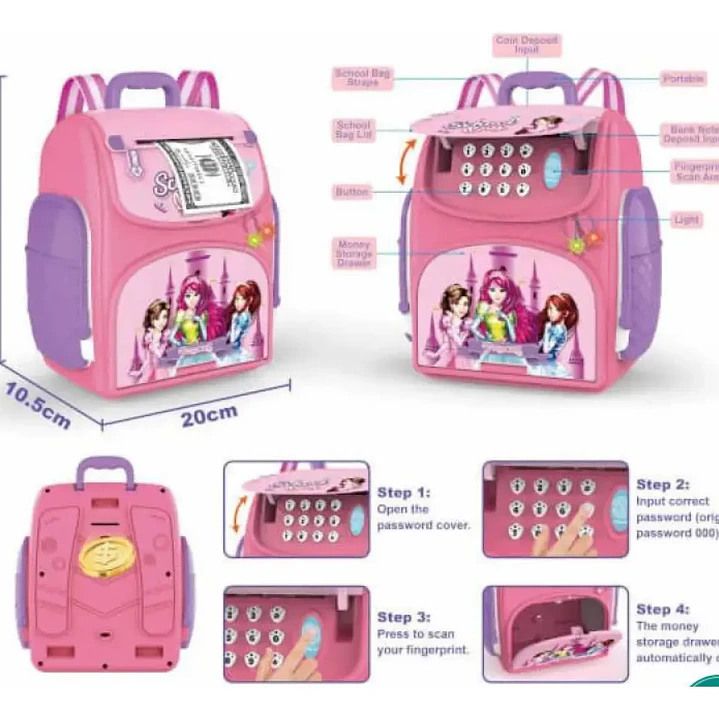 Alcancía Cajero Automático Tipo Mochila con Huella Digital y Sonido 2
