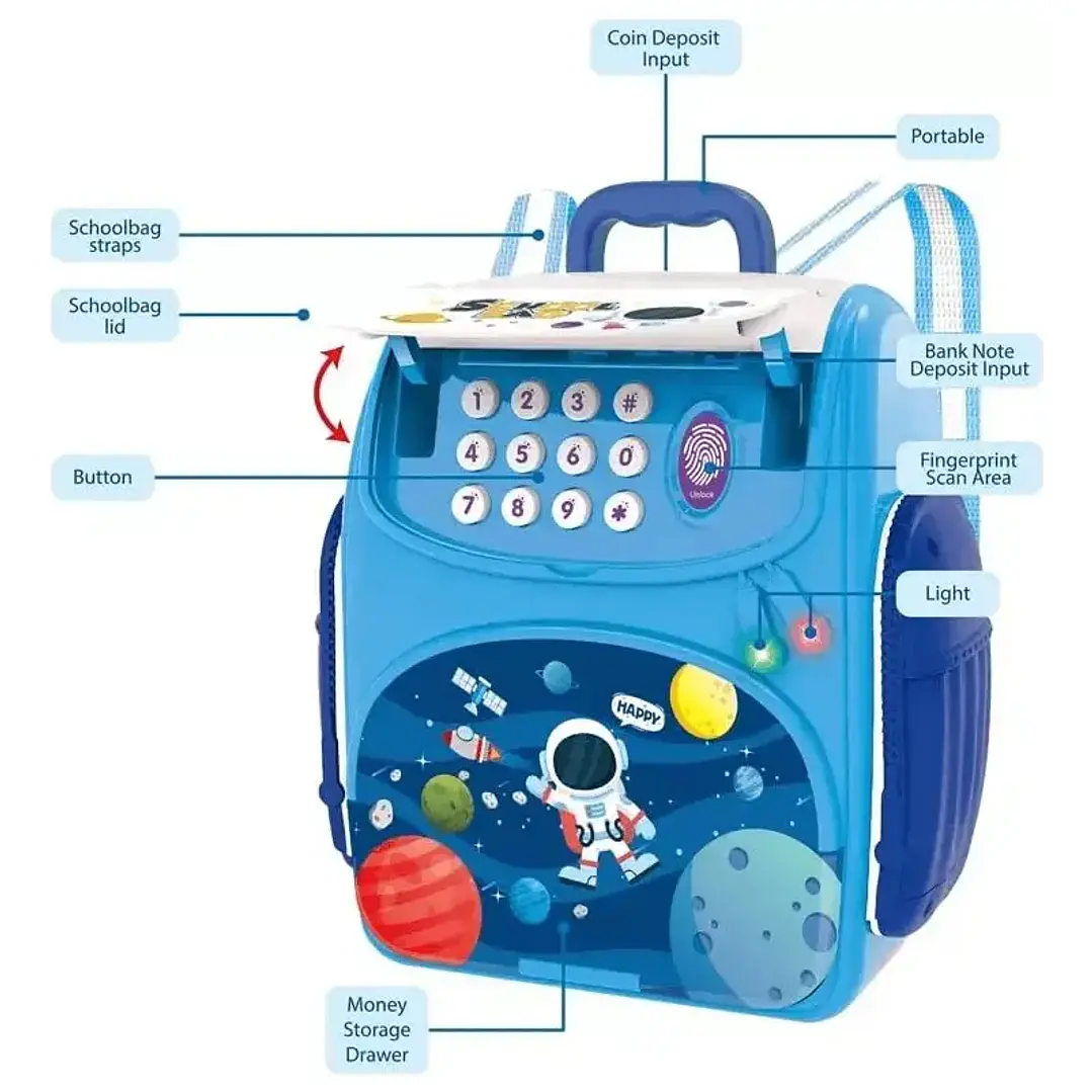 Alcancía Cajero Automático Tipo Mochila con Huella Digital y Sonido 4