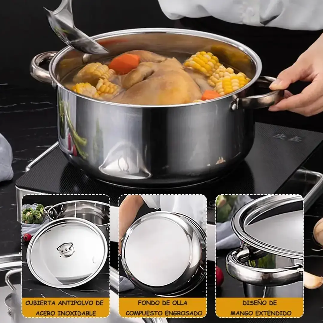 Batería de Cocina Acero Inoxidable 15 Piezas Apta para Inducción 5