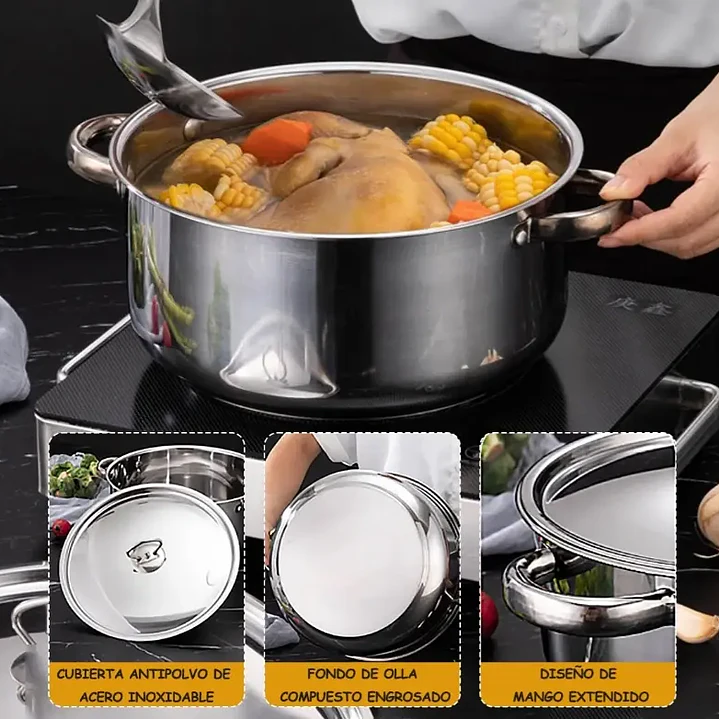 Batería de Cocina Acero Inoxidable 15 Piezas Apta para Inducción 5