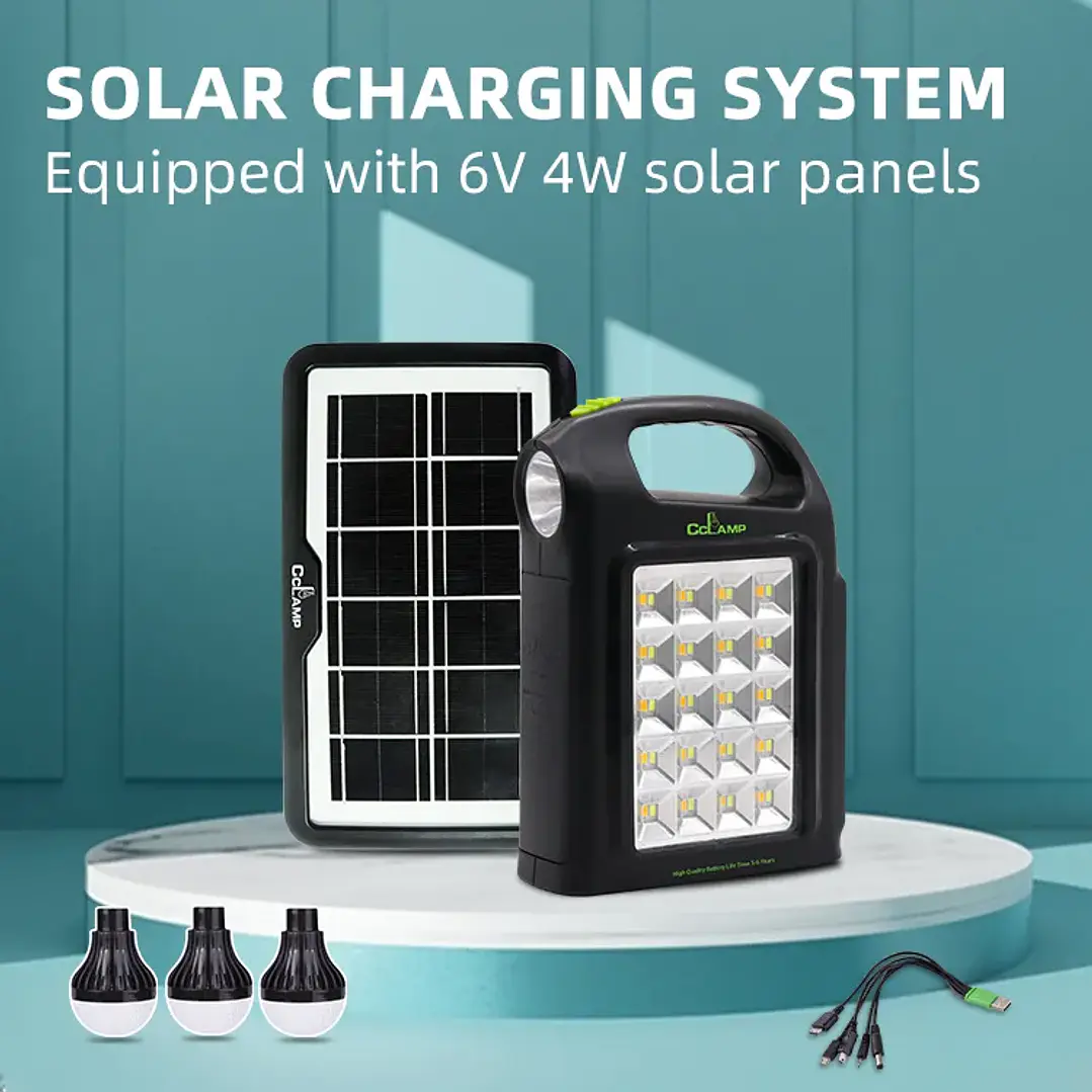 Kit Generador Solar Portátil con Linterna LED y 3 Ampolletas 3