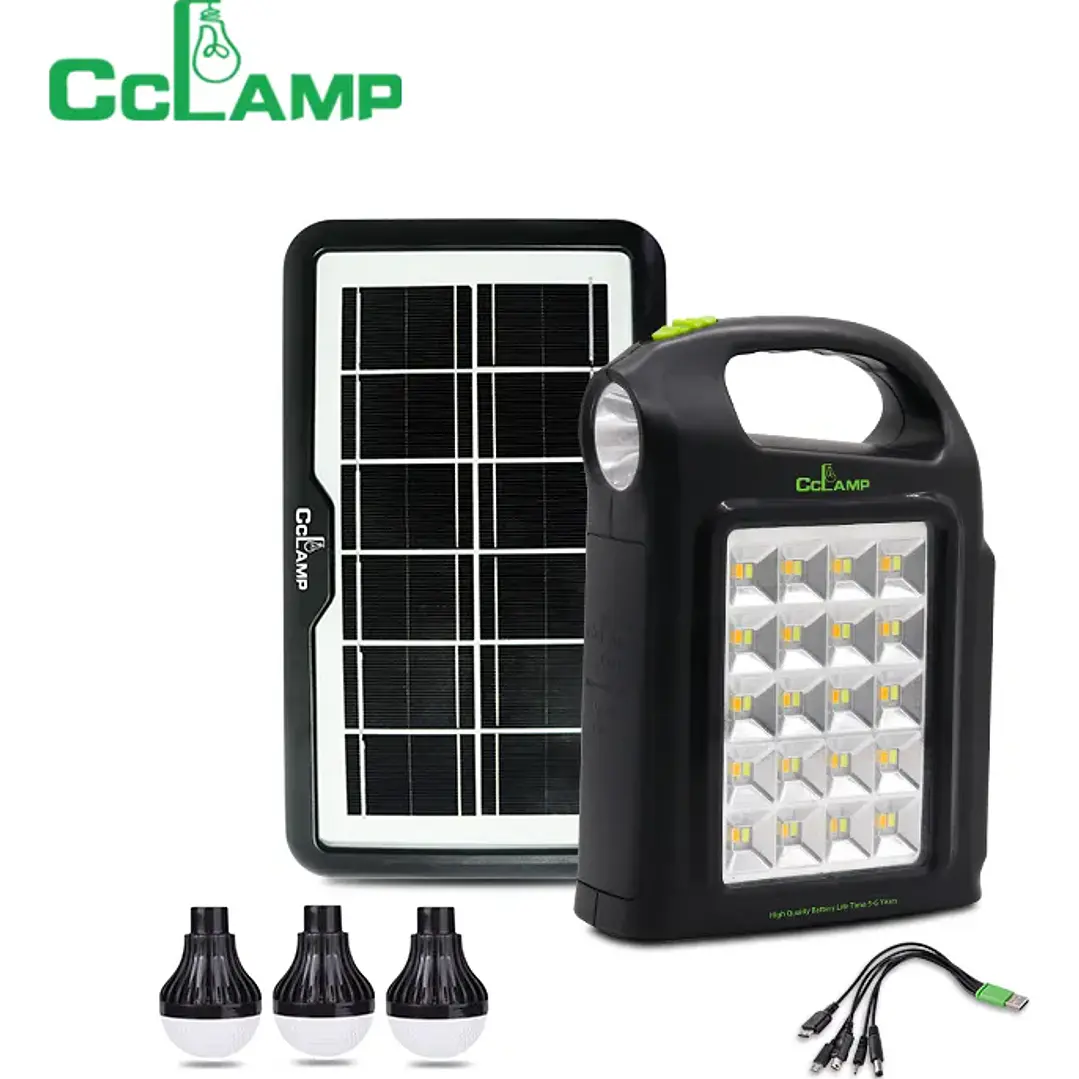 Kit Generador Solar Portátil con Linterna LED y 3 Ampolletas 1