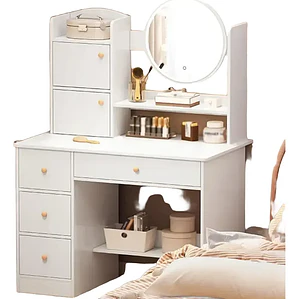 Tocador de Madera Yokoo con Espejo LED y 2 Cajones 80x40x130cm