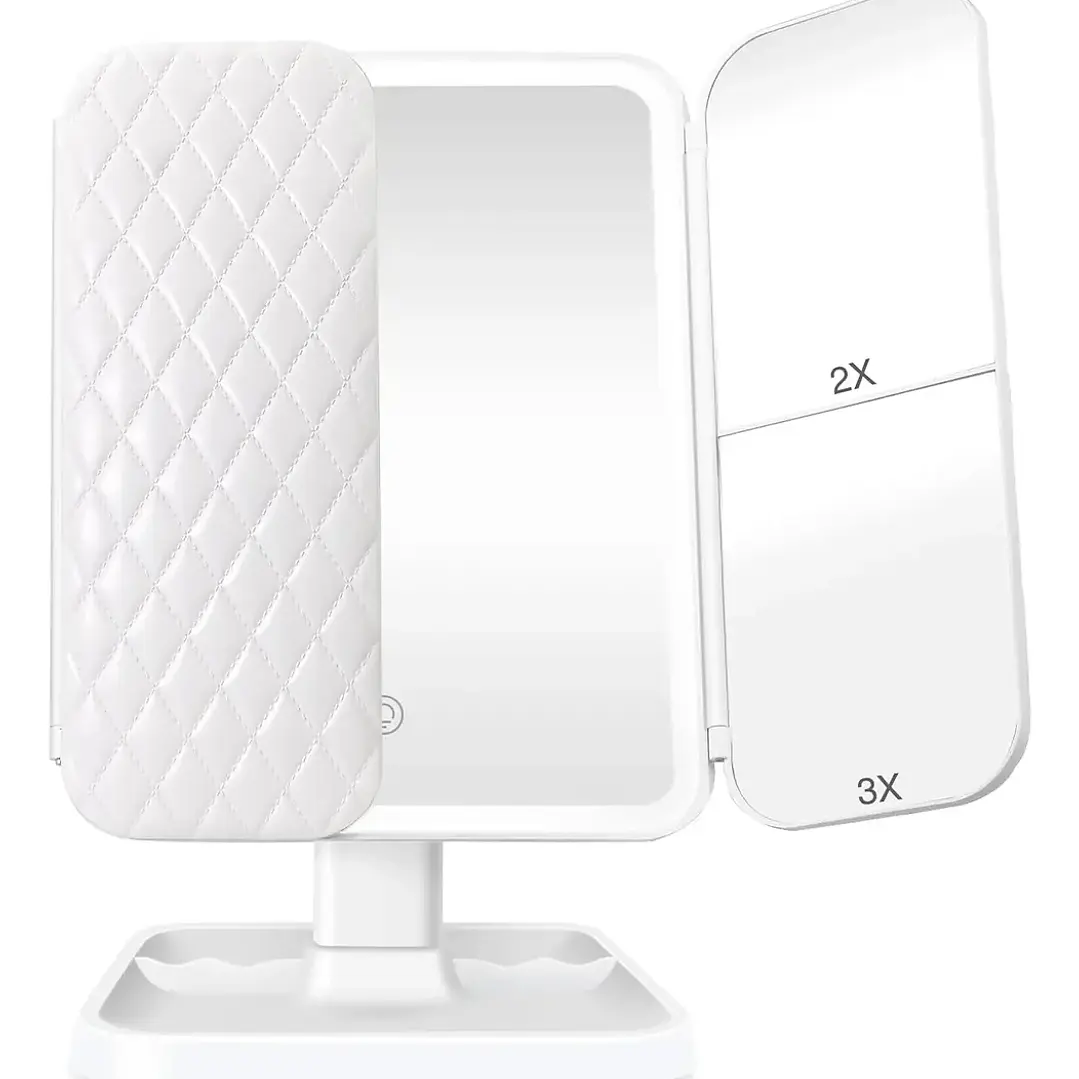 Espejo de Maquillaje Triple Plegable con Luz LED Pro y Aumento 3X Blanco 1