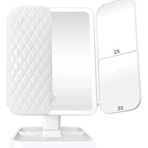 Espejo de Maquillaje Triple Plegable con Luz LED Pro y Aumento 3X Blanco
