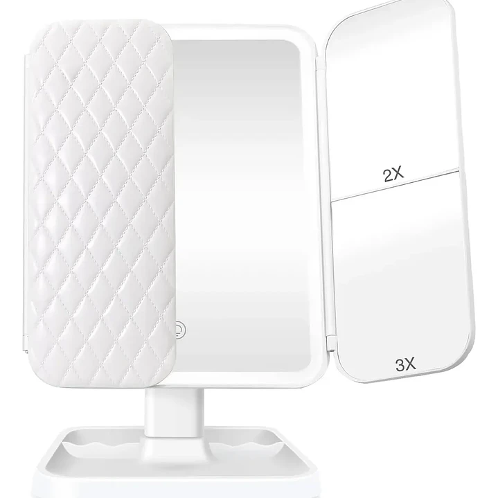 Espejo de Maquillaje Triple Plegable con Luz LED Pro y Aumento 3X Blanco 1
