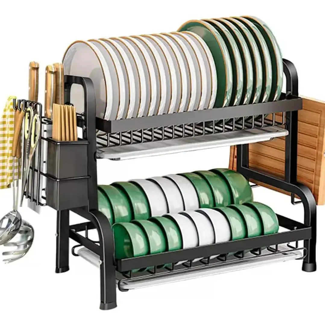 Secador de Loza 2 Niveles en Acero Inoxidable con Bandejas Antigoteo 1