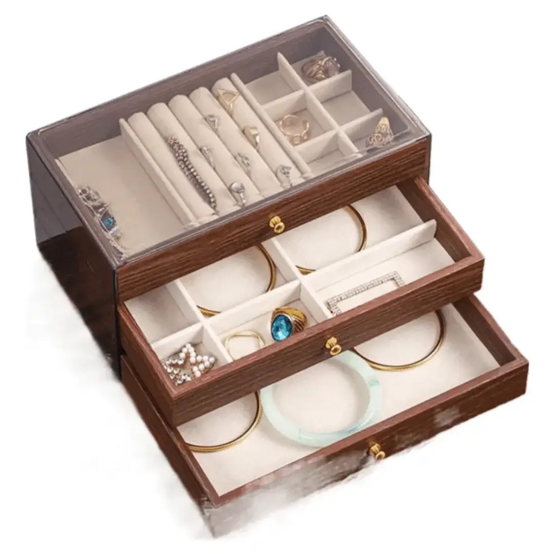 Joyero Organizador 3 Niveles Madera con Tapa Transparente 1