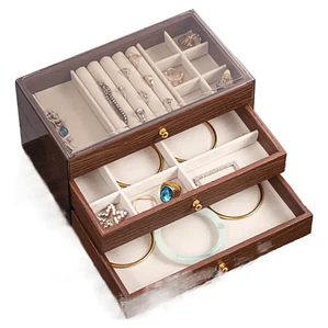 Joyero Organizador 3 Niveles Madera con Tapa Transparente