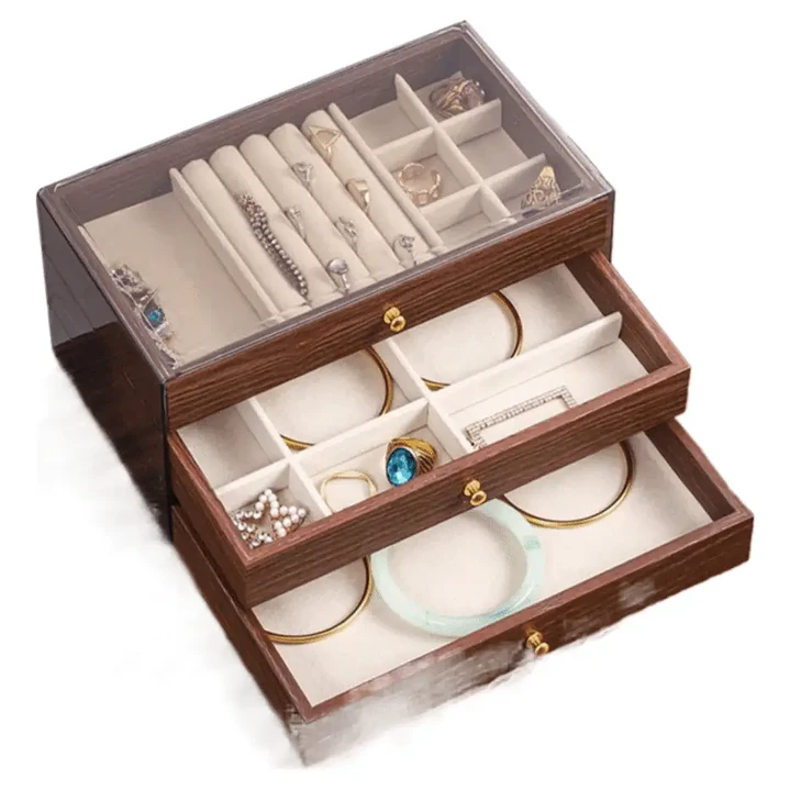 Joyero Organizador 3 Niveles Madera con Tapa Transparente 1