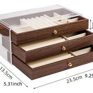 Joyero Organizador 3 Niveles Madera con Tapa Transparente