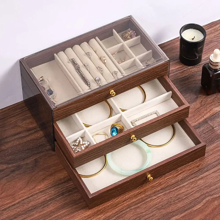 Joyero Organizador 3 Niveles Madera con Tapa Transparente 3