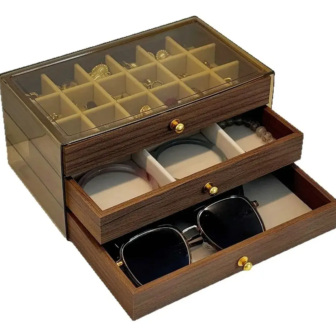 Joyero Organizador 3 Niveles Vintage Madera con Cajones 1