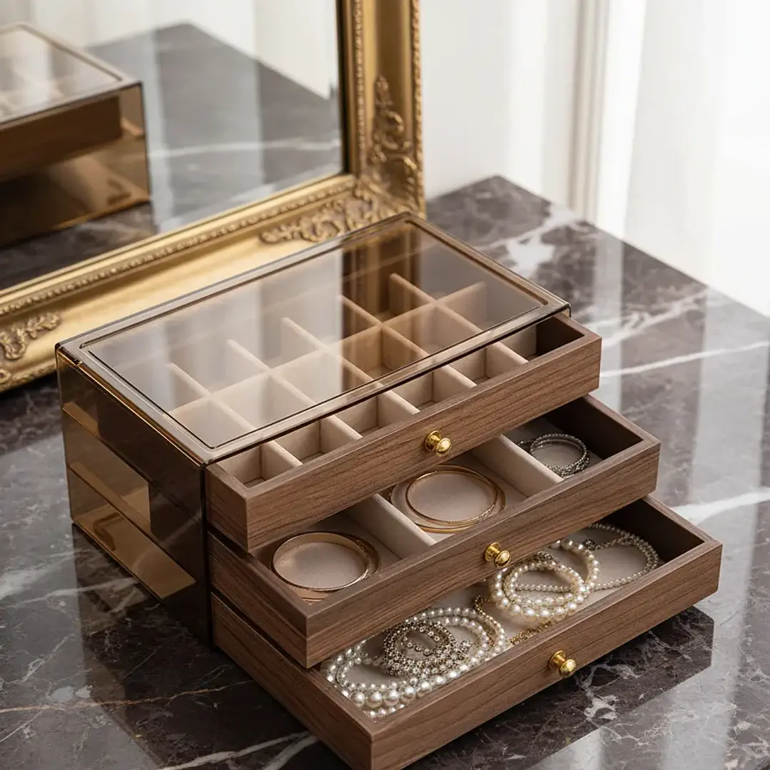 Joyero Organizador 3 Niveles Vintage Madera con Cajones 3