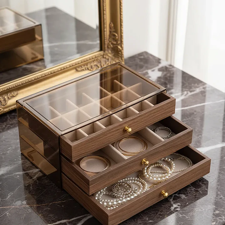 Joyero Organizador 3 Niveles Vintage Madera con Cajones 3