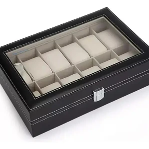 Caja Organizadora de 12 Relojes en Cuero Sintético Negro