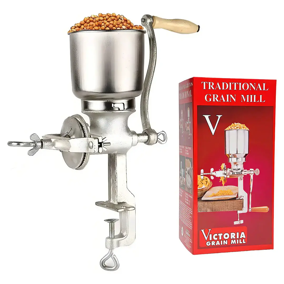 Molino Moledor Manual Victoria Metálico con Tolva Alta Plateado 1