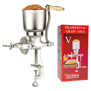 Molino Moledor Manual Victoria Metálico con Tolva Alta Plateado