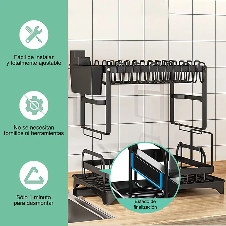 Secaplatos de Acero al Carbono 2 Niveles Aizo con Drenaje Automático 3