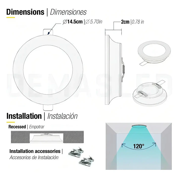 Foco Panel LED Embutido Redondo 9W Demasled con Luz Blanco Frío 14,5cm 3