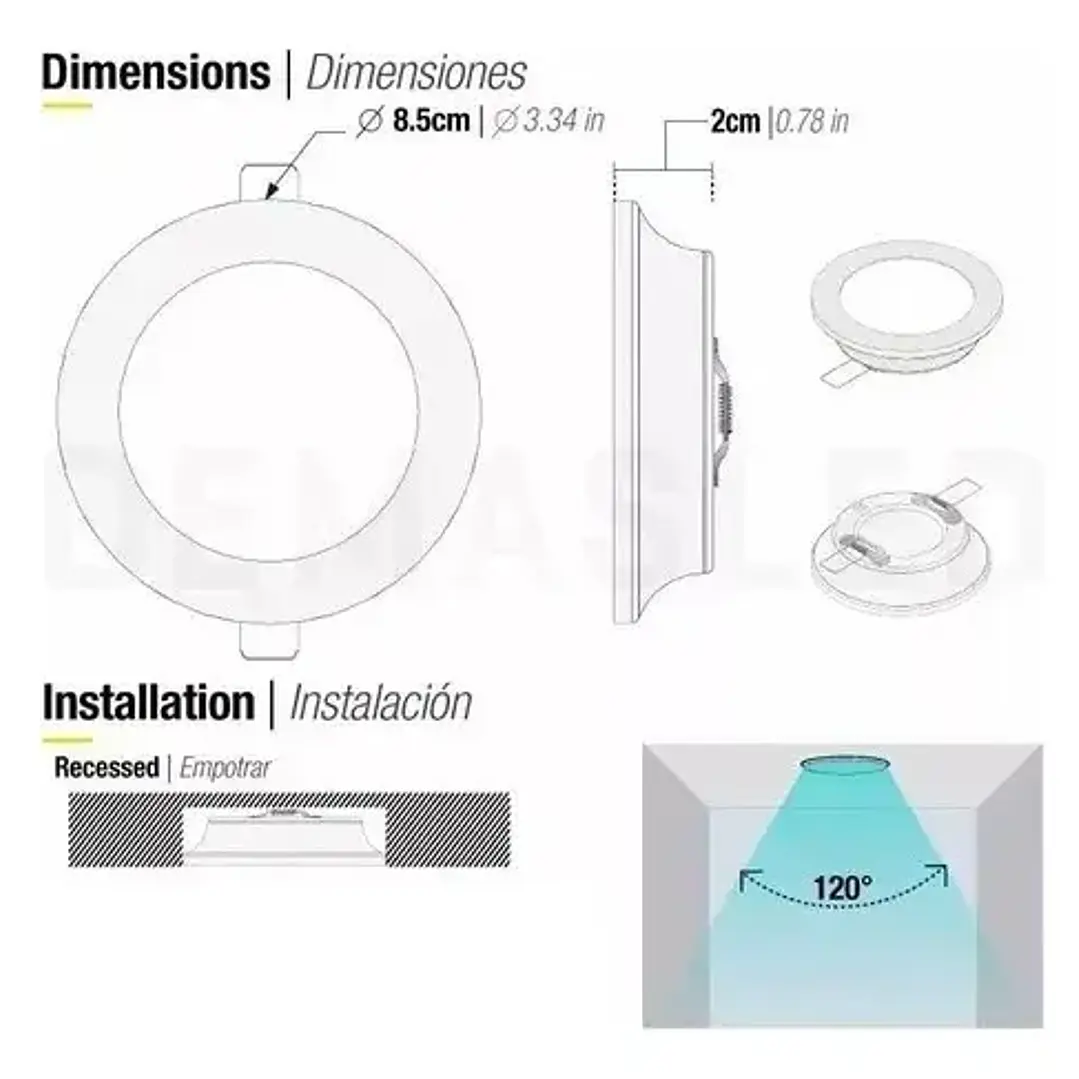 Foco Panel LED Embutido Redondo 3W Luz Fría Diámetro 8.5cm 4