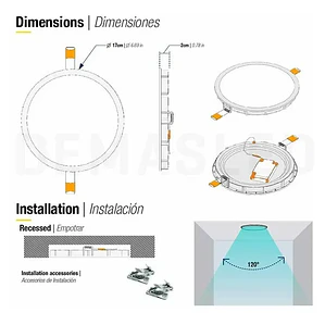 Foco Panel LED Embutido Redondo 12W con Diámetro de Corte 16cm