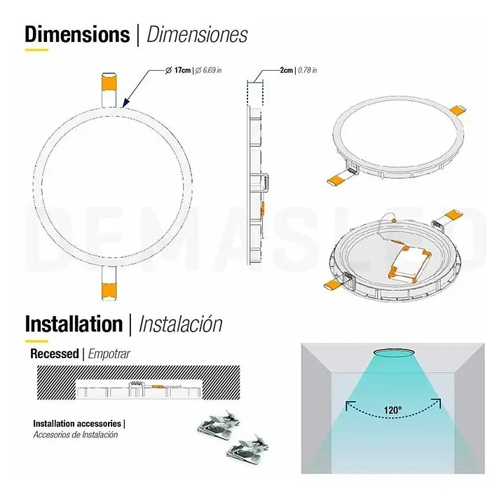 Foco Panel LED Embutido Redondo 12W con Diámetro de Corte 16cm 2