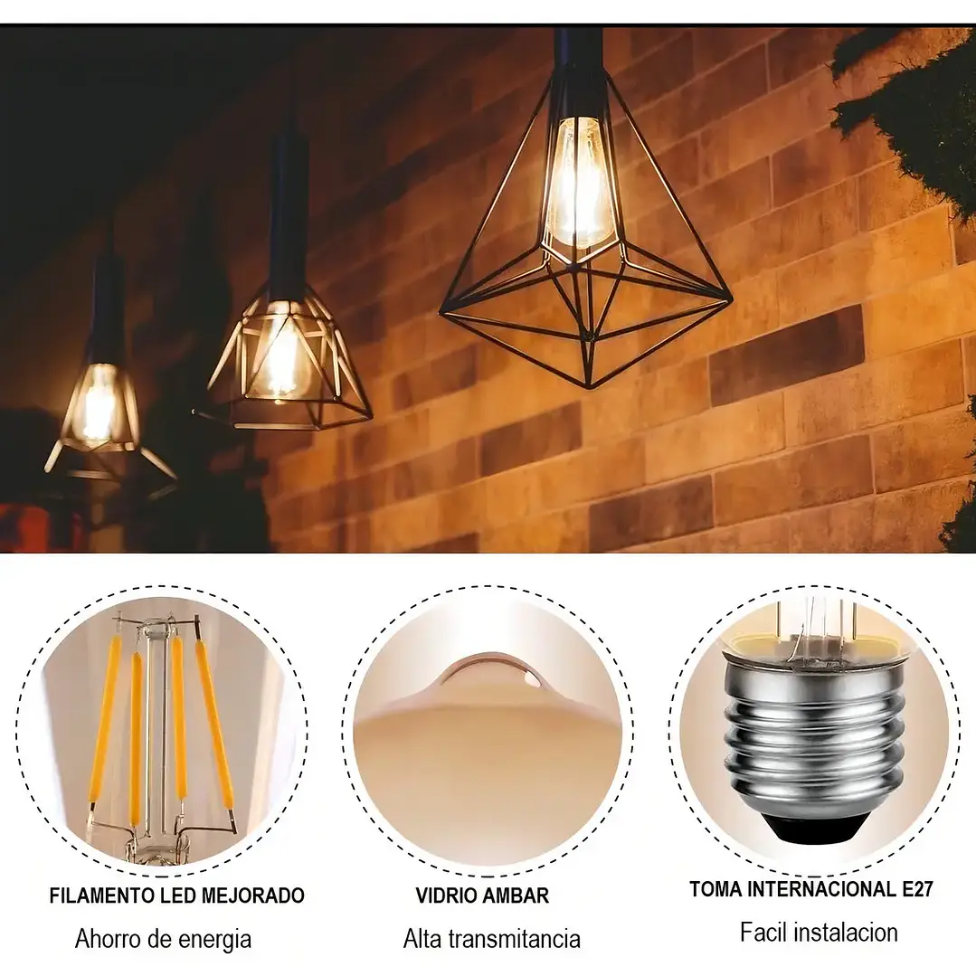 Ampolleta Vintage E27 LED Edison de Filamento 4W Luz Cálida 2700K 4