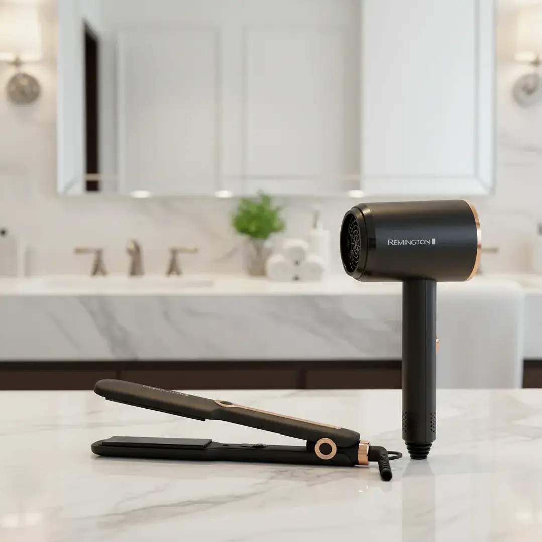 Set Remington Profesional Secador de Pelo y Plancha Alisadora Negro Dorado 3