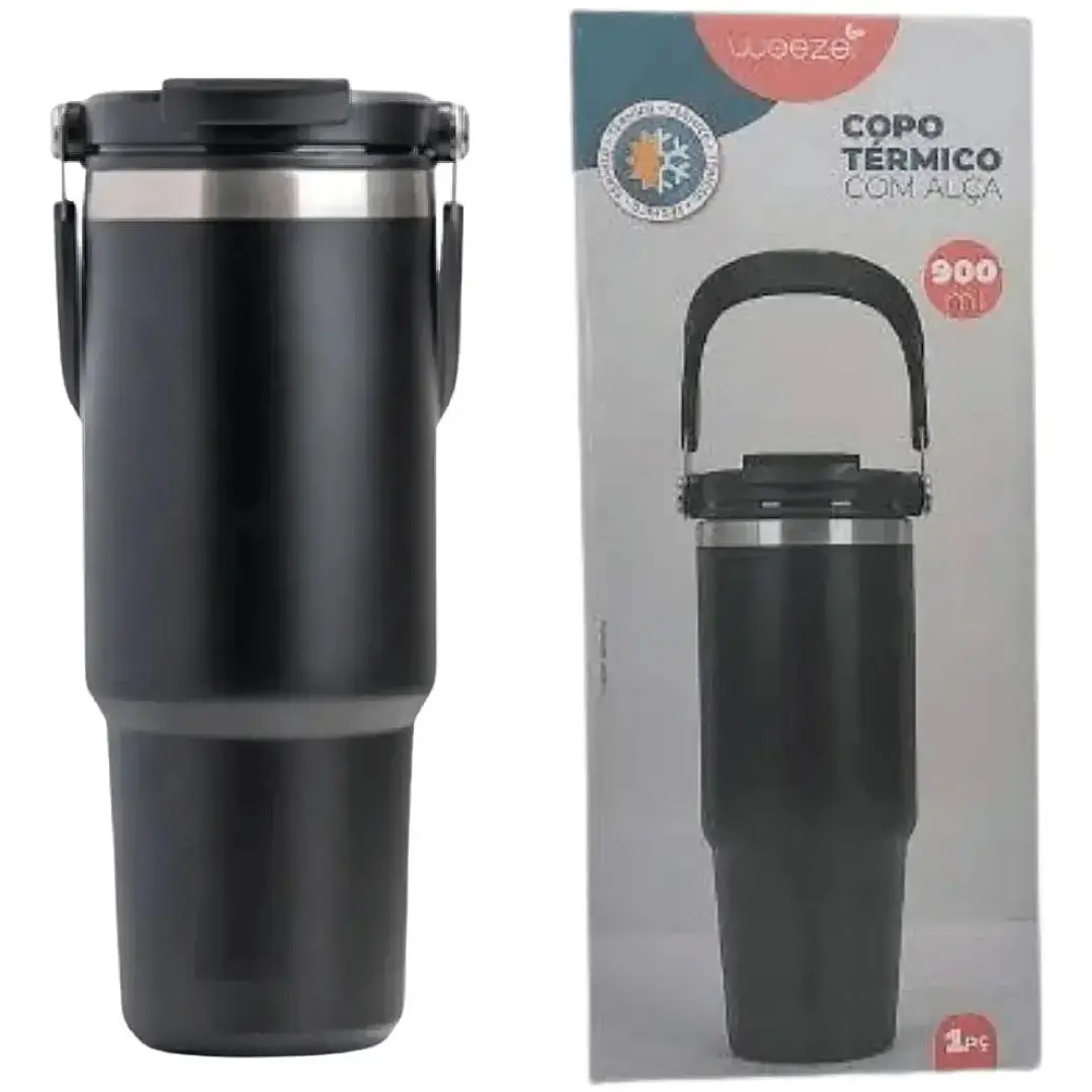 Vaso Térmico de Acero Inoxidable 900ml con Asa y Tapa Hermética 1