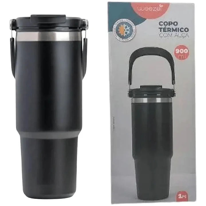 Vaso Térmico de Acero Inoxidable 900ml con Asa y Tapa Hermética 1