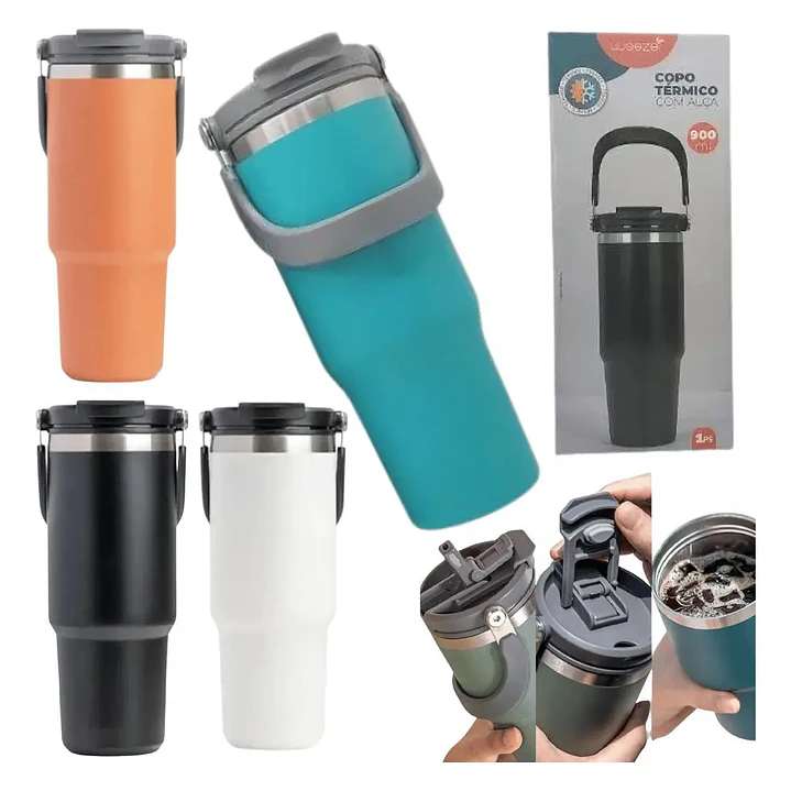 Vaso Térmico de Acero Inoxidable 900ml con Asa y Tapa Hermética 3
