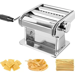 Máquina de Pasta Manual 3 en 1 Amasadora y Cortadora de Acero Cromado