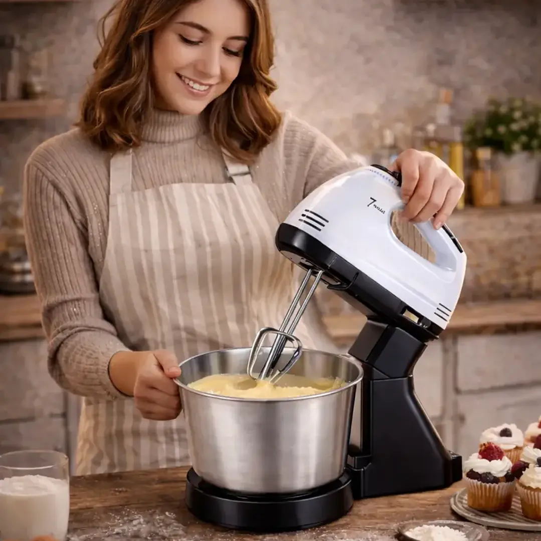 Batidora Eléctrica de Pedestal 2 en 1 con Bowl de Acero de 3 Litros 7 Velocidades 3