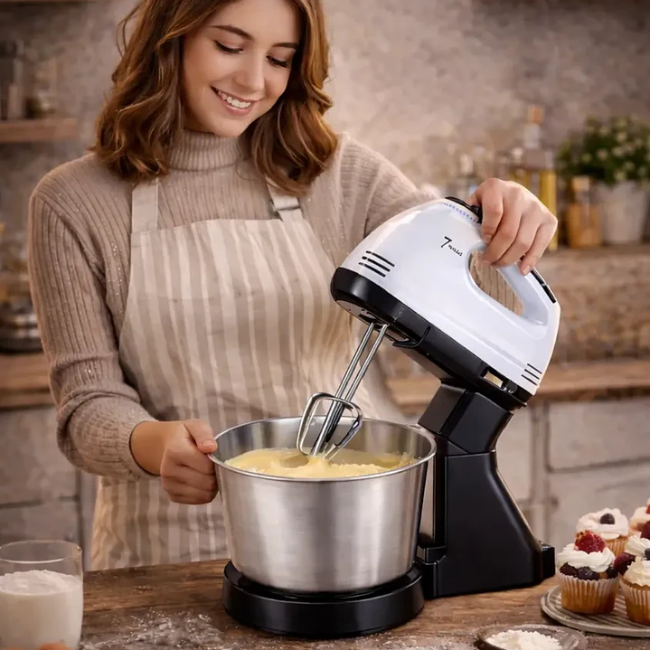 Batidora Eléctrica de Pedestal 2 en 1 con Bowl de Acero de 3 Litros 7 Velocidades 3