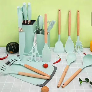 Norplat Set de Utensilios de Cocina 19 Piezas de Silicona y Acero Inoxidable