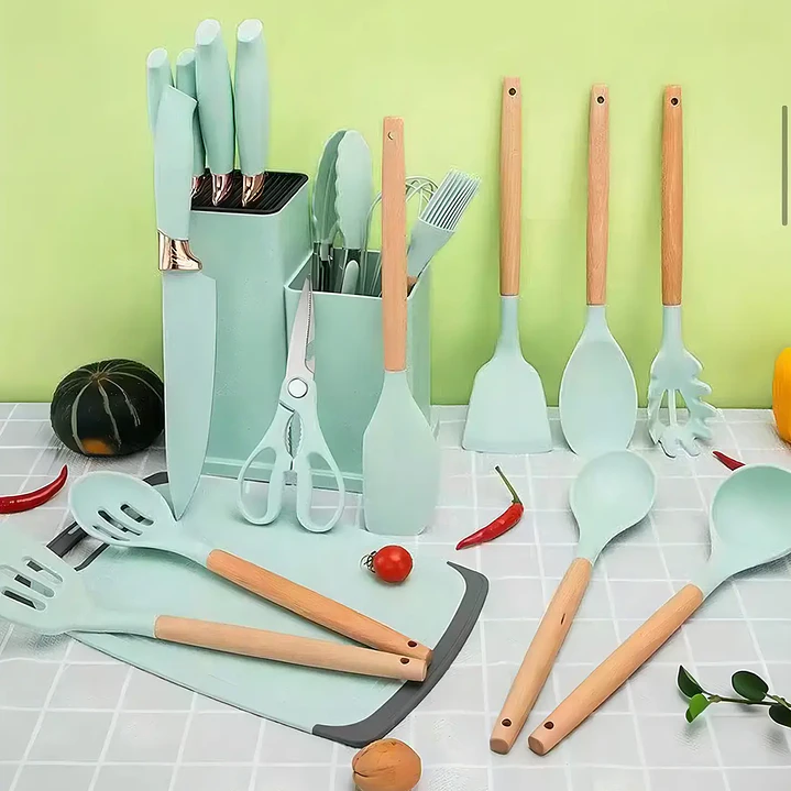 Norplat Set de Utensilios de Cocina 19 Piezas de Silicona y Acero Inoxidable 2