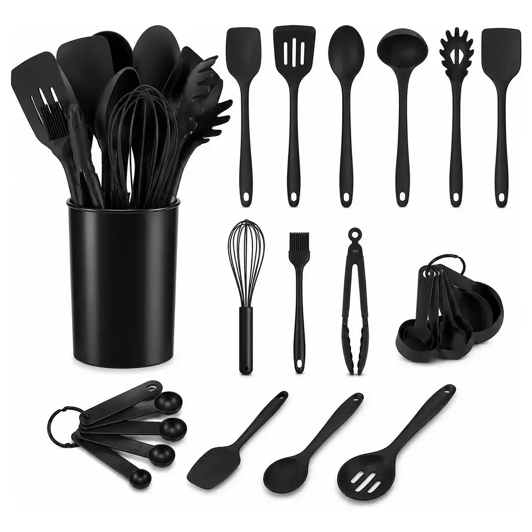 Set de Utensilios de Cocina de Silicona 21 Piezas con Vaso Organizador 1
