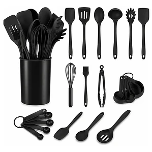 Set de Utensilios de Cocina de Silicona 21 Piezas con Vaso Organizador
