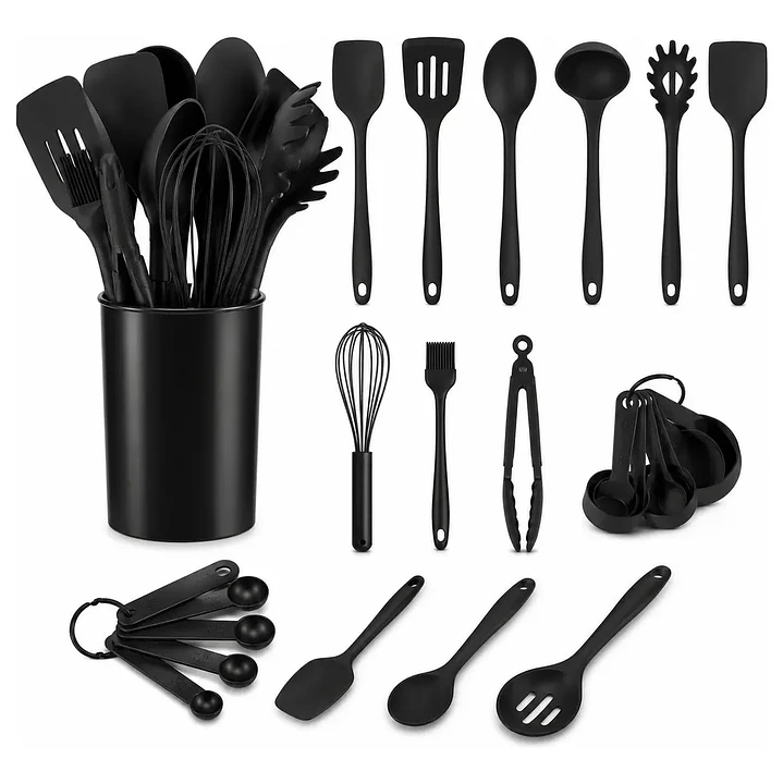 Set de Utensilios de Cocina de Silicona 21 Piezas con Vaso Organizador 1