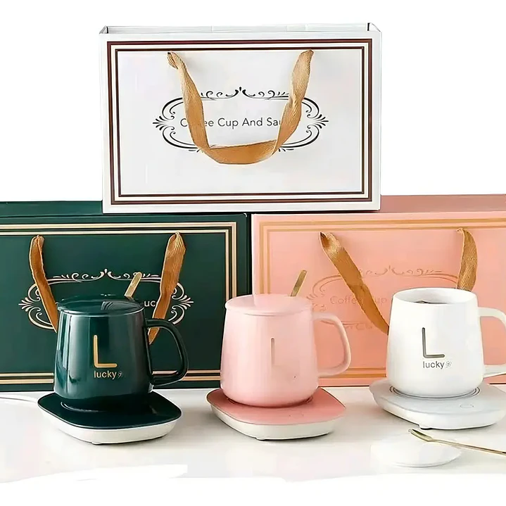 Set Taza de Cerámica con Calentador Eléctrico Inteligente 55°C y Cuchara 4